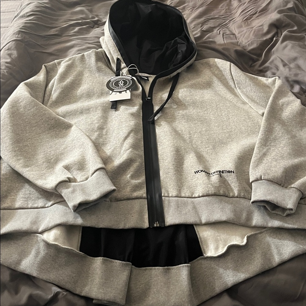 Zara Light Gray with Black Zip-Up Sweatshirt